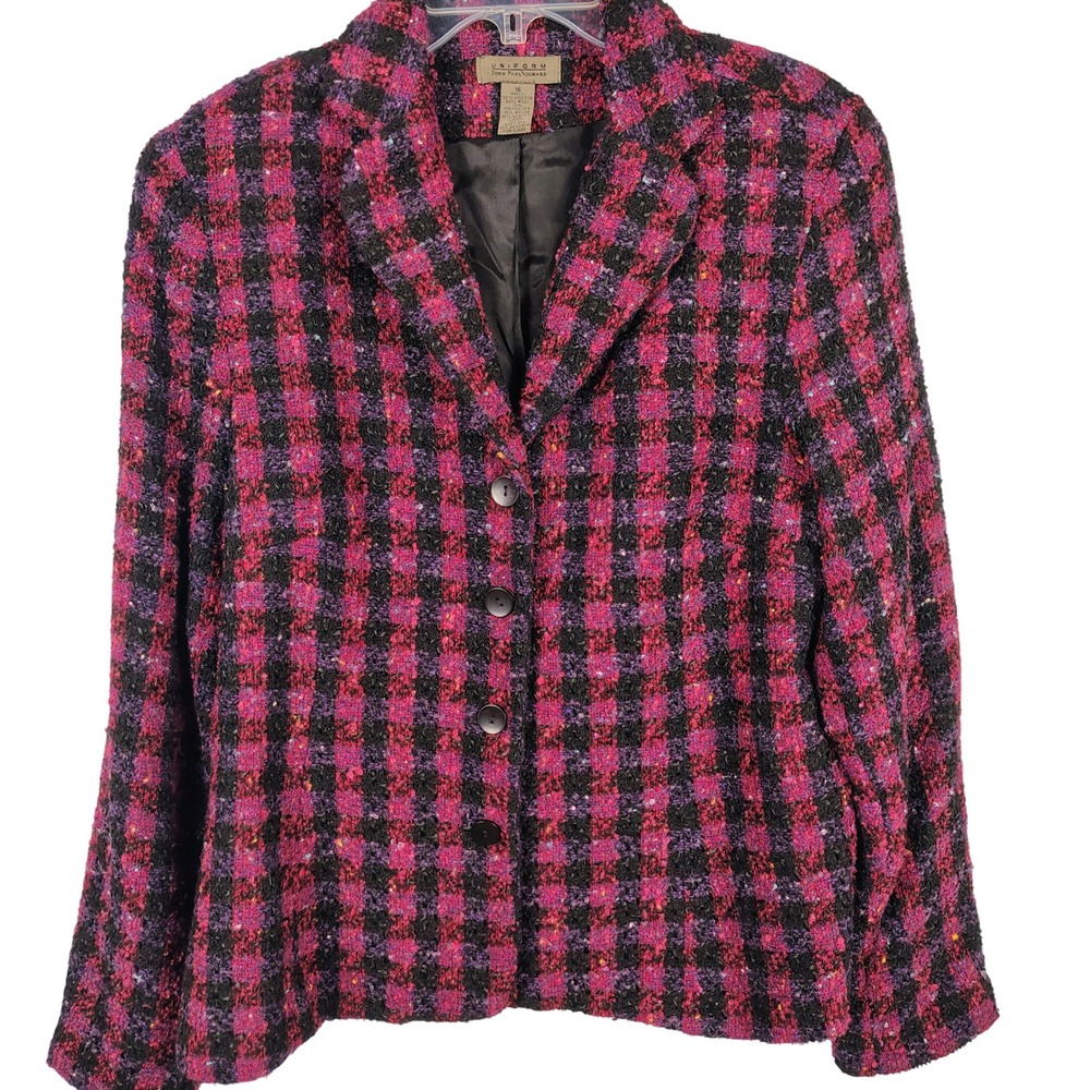 NWT Womens SZ 16 John Paul Richard Plaid Wool Blend Blazer Pink Dark Academia
